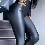 Womens Buckles Tight Pu Leather Pants