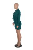 Women's Sexy Plunge Neck Long Sleeve Ruched Button Bodycon Dress