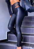 Womens Buckles Tight Pu Leather Pants