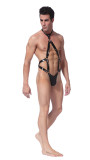 Sexy Men's Harness Cutout Black PU Leather Erotic Lingerie