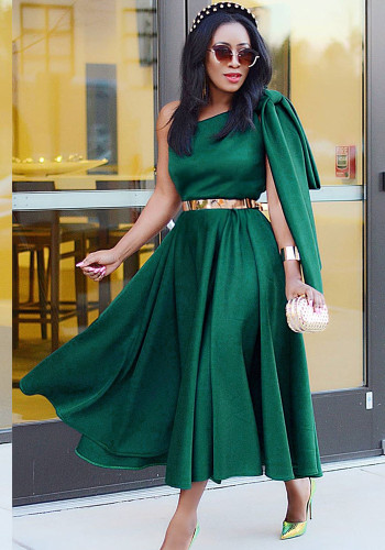 Plus Size Women Green Sexy One Shoulder Long Dress