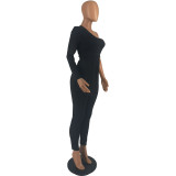 Women's Solid Slash Shoulder Single Sleeve Two Piece Pants Set