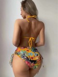Bikini Three-Piece Swimwear Print Bikini Set +Long Sleeve Cover Up