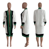 Casual Long Sleeve Contrast Detail Long Knitting Cardigan Coat