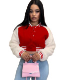 Patchwork Baseball Jacket with Sherpa Sleeve for Women