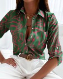 Women Fashion Print Long Sleeve Blouse Top