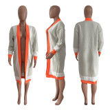 Casual Long Sleeve Contrast Detail Long Knitting Cardigan Coat