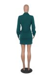 Women's Sexy Plunge Neck Long Sleeve Ruched Button Bodycon Dress
