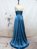 Solid One Shoulder Sleeveless Bridesmaid Formal Party Evening Dress