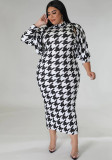 Plus Size Houndstooth Print Dress and Matching Shrug Top Two Piece Set