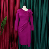 Women's Solid Long Sleeve Ruched Pencil Dress