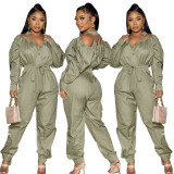 Women Casual Two-Piece Set Cut Out Button-Open Long Sleeve Top and Pants