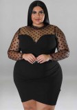 Sexy Mesh Patchwork Long Sleeve Plus Size Bodycon Dress