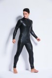Men's Black Erotic Lingerie PU Leather Long Sleeve Jumpsuit