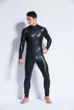 Men's Black Erotic Lingerie PU Leather Long Sleeve Jumpsuit