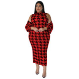Plus Size Houndstooth Print Dress and Matching Shrug Top Two Piece Set