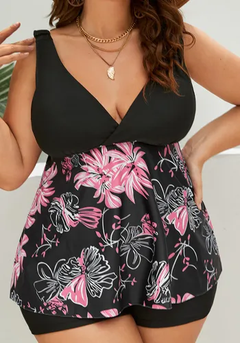 Tankini High Waist Plus Size Swimdres and Shorts Two Pieces Swimsuit