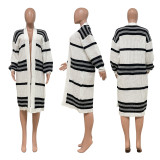 Women's Casual knitting Stripes Cardigan Long Coat