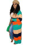 Plus Size Women Colorblock Knitting Long Cardigan Sweater Dress
