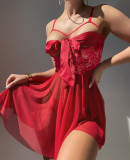 Women Red Bow Tie Sexy Lingerie Dress