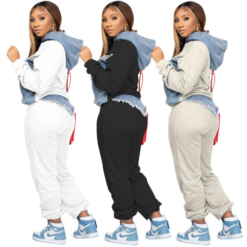 Women's Casual Print Patchwork Hoodies Sweatpants Two-Piece Set