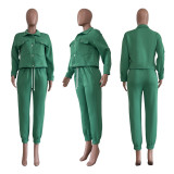 Women's Solid Button Up Casual Sports Two Piece Set