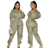 Women Casual Two-Piece Set Cut Out Button-Open Long Sleeve Top and Pants