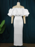 White Elegant Off Shoulder Ruffle Plus Size Evening Dress