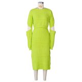 Women's Trendy Cutout High Slit Sweater + Midi Skirt Knitted 2PCS Set