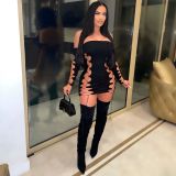 Women Hollow Out Off Shoulder Lace-Up Sexy Club Dress