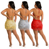 Sexy Tassel Sequin Halter Backless Club Party Rompers
