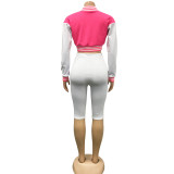 Women's Three-Piece Set Trendy Long Sleeve Short Baseball Jacket +Tank+ Shorts