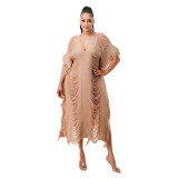 Women's Knit Hollow Out Tassel Long Beach Dress