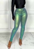 Womens Metallic Shiny Slim Pants