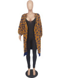 Womens Lopard Knitted Long Cardigan Coat