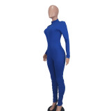 Women Casual Solid Color Slim Fit Ribbed Zipper Jumpsuit