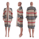 Women's Casual knitting Stripes Cardigan Long Coat
