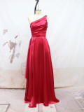 Solid One Shoulder Sleeveless Bridesmaid Formal Party Evening Dress