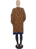 Womens Lopard Knitted Long Cardigan Coat