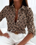 Women Fashion Print Long Sleeve Blouse Top
