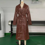 Fall Winter Women's PU Leather Long Coat