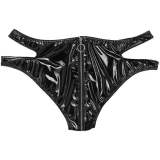Patent PU Leather Black Erotic Zipper Pantie Lingerie for Women