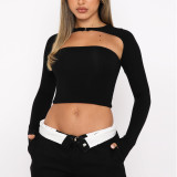Solid Long Sleeve Shrug and Bandeau Two Piece Top