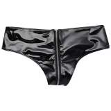 Patent PU Leather Black Erotic Zipper Pantie Lingerie for Women