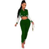 Winter Colorblock Baseball Jacket and Sweatpants Sports Two Piece Set