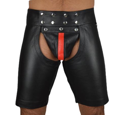Erotic Mens Lingerie PU Leather Open Crotch Shorts