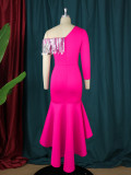 Plus Size Hot Pink One Shoulder Party Evening Dress