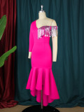 Plus Size Hot Pink One Shoulder Party Evening Dress