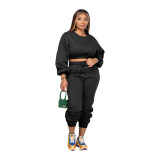 Women's Round Neck Cropped Sweatshirt and Sweatpants Two Piece Set