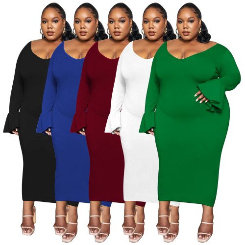 Plus Size Sexy V-Neck Flare Sleeve Long Sleeves